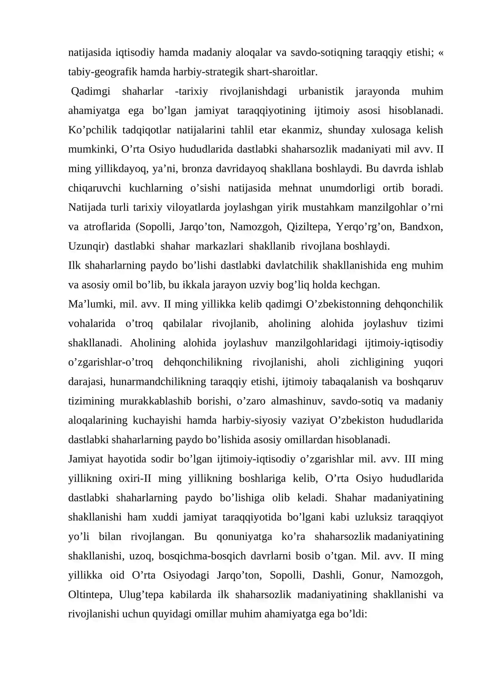 О‘lkamizdagi ilk shaharlar: urbanizatsiya va shaharsozlik madaniyatlari 2