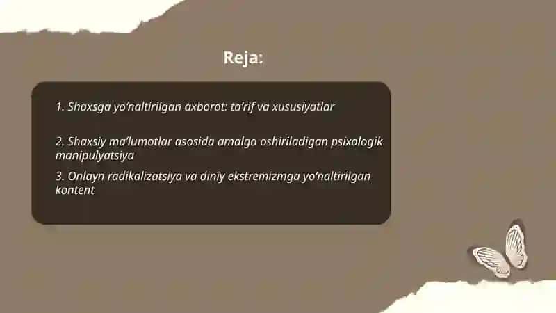 Shaxsga yoʻlantirilgan axborot psixologik diniy va madaniy tahdidlar 2