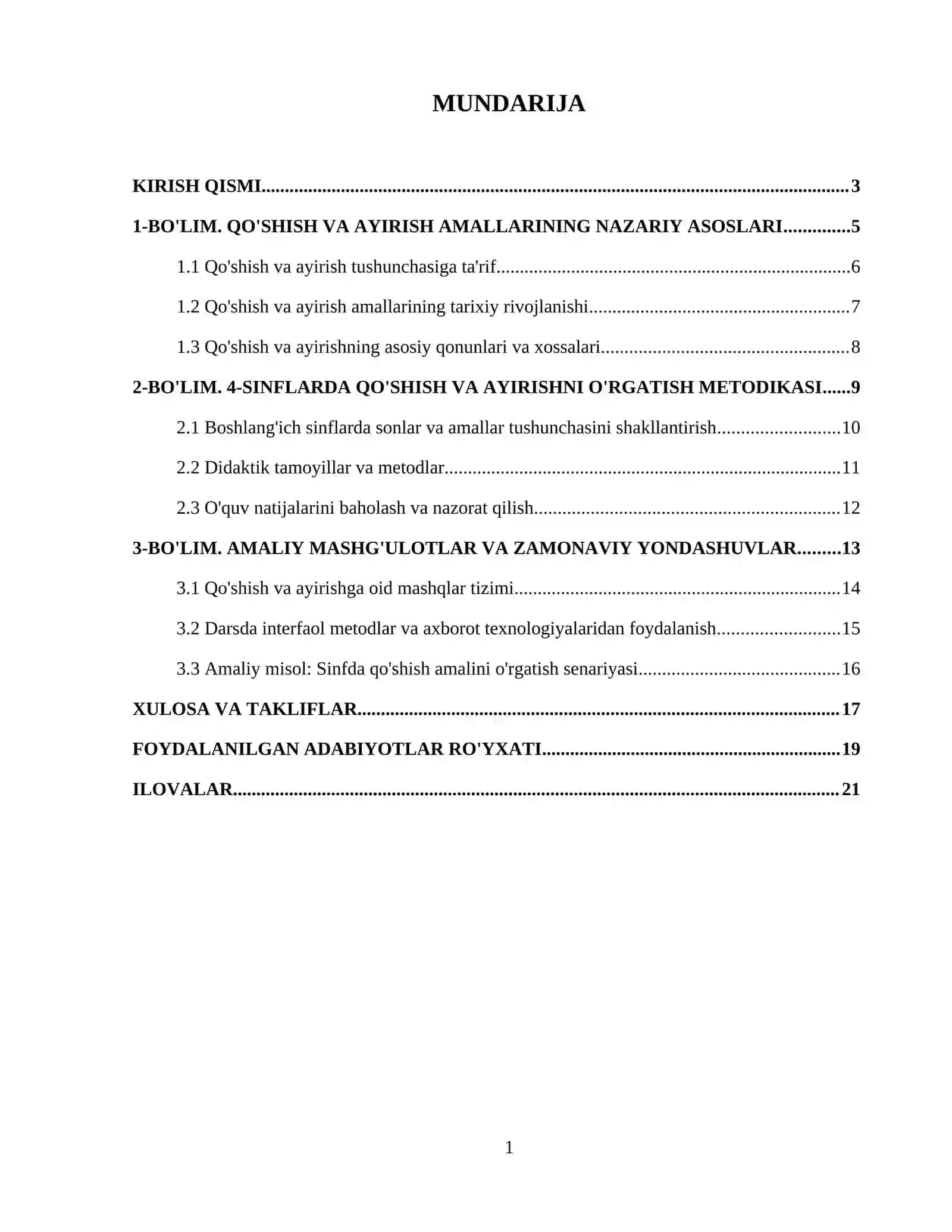 QO'SHISH VA AYIRISH AMALLARINING NAZARIY ASOSI VA ULARNI O'RGANISH METODIKASI (1-4-SINF MISOLIDA) 2