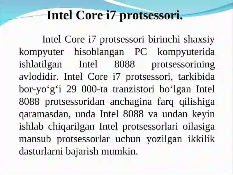 Intel Core i7 protsessori arxitekturasining muhim jixatlari va mikrosxemasining tuzilishi 2