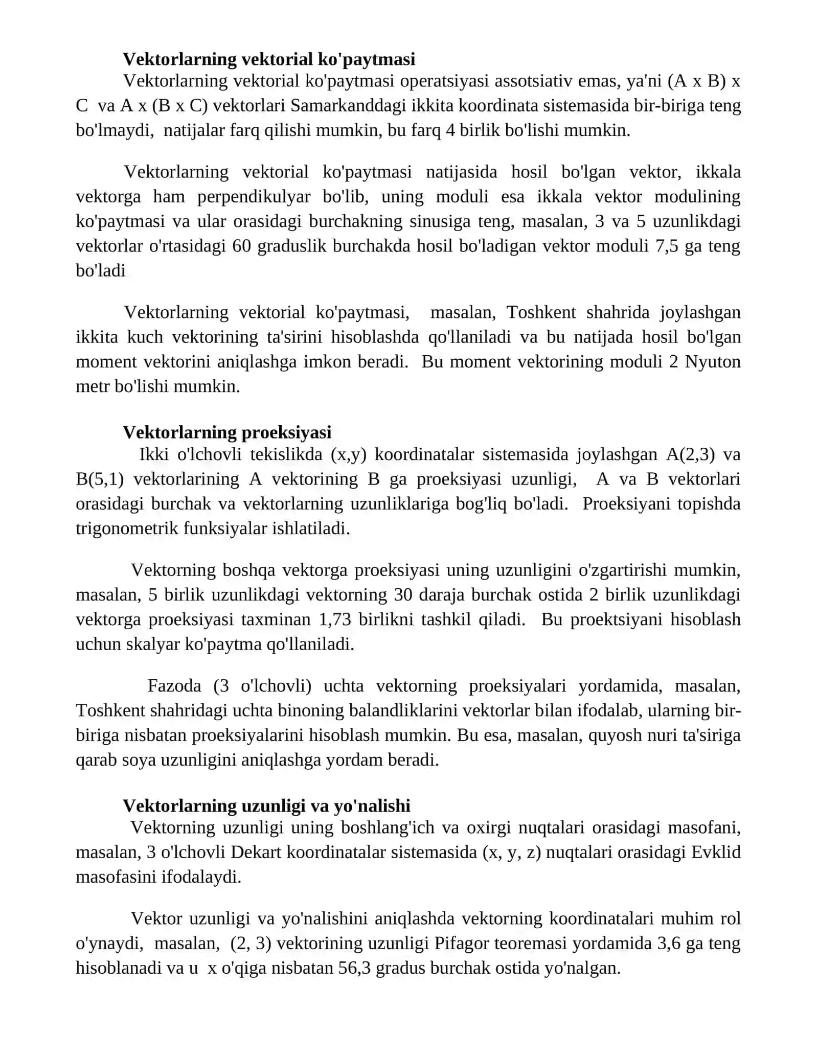 Vektorlar va ular ustida amallar 2