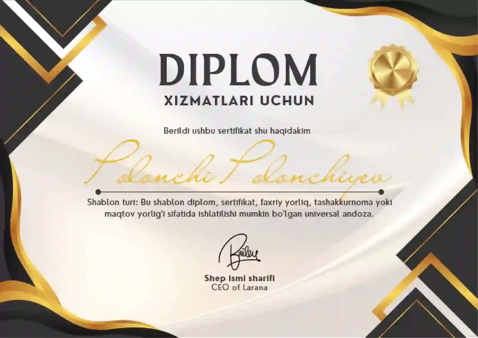 Shablon diplom, sertifikat, faxriy yorliq, tashakkurnoma yoki maqtov yorlig'i 2