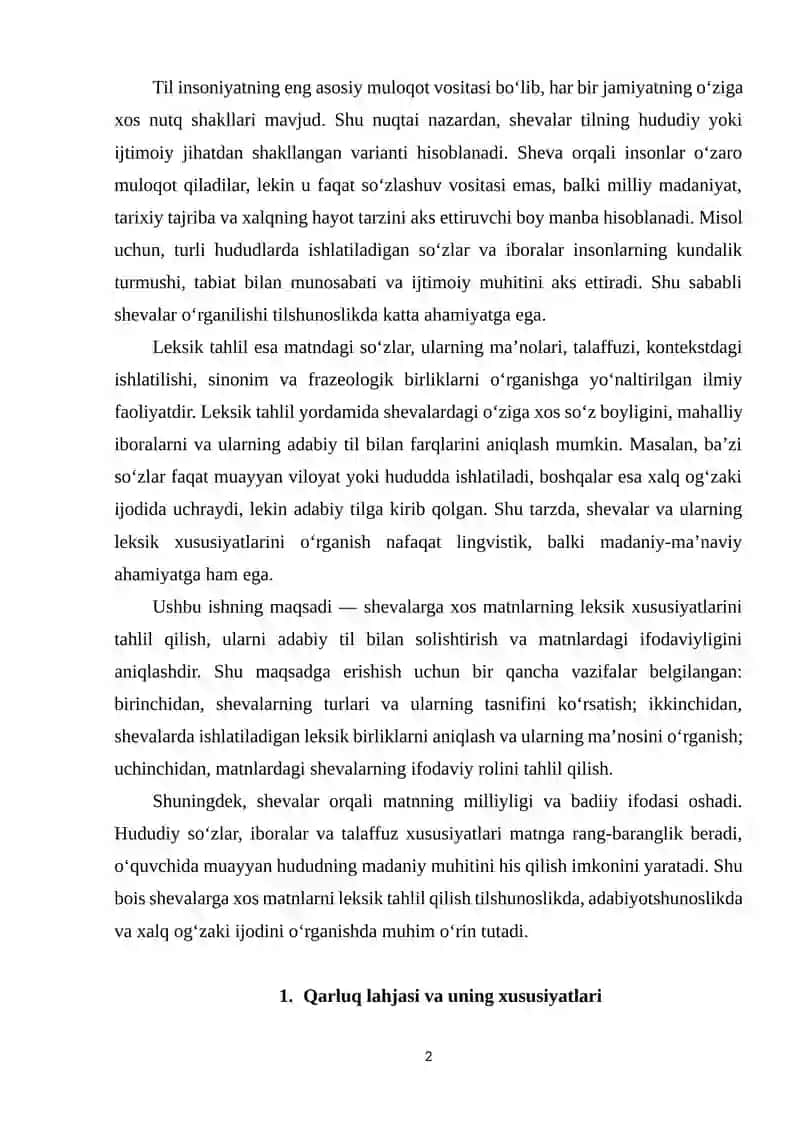 Leksik tahlil. Shevalarga xos matnlarning leksik xususiyatlari 2