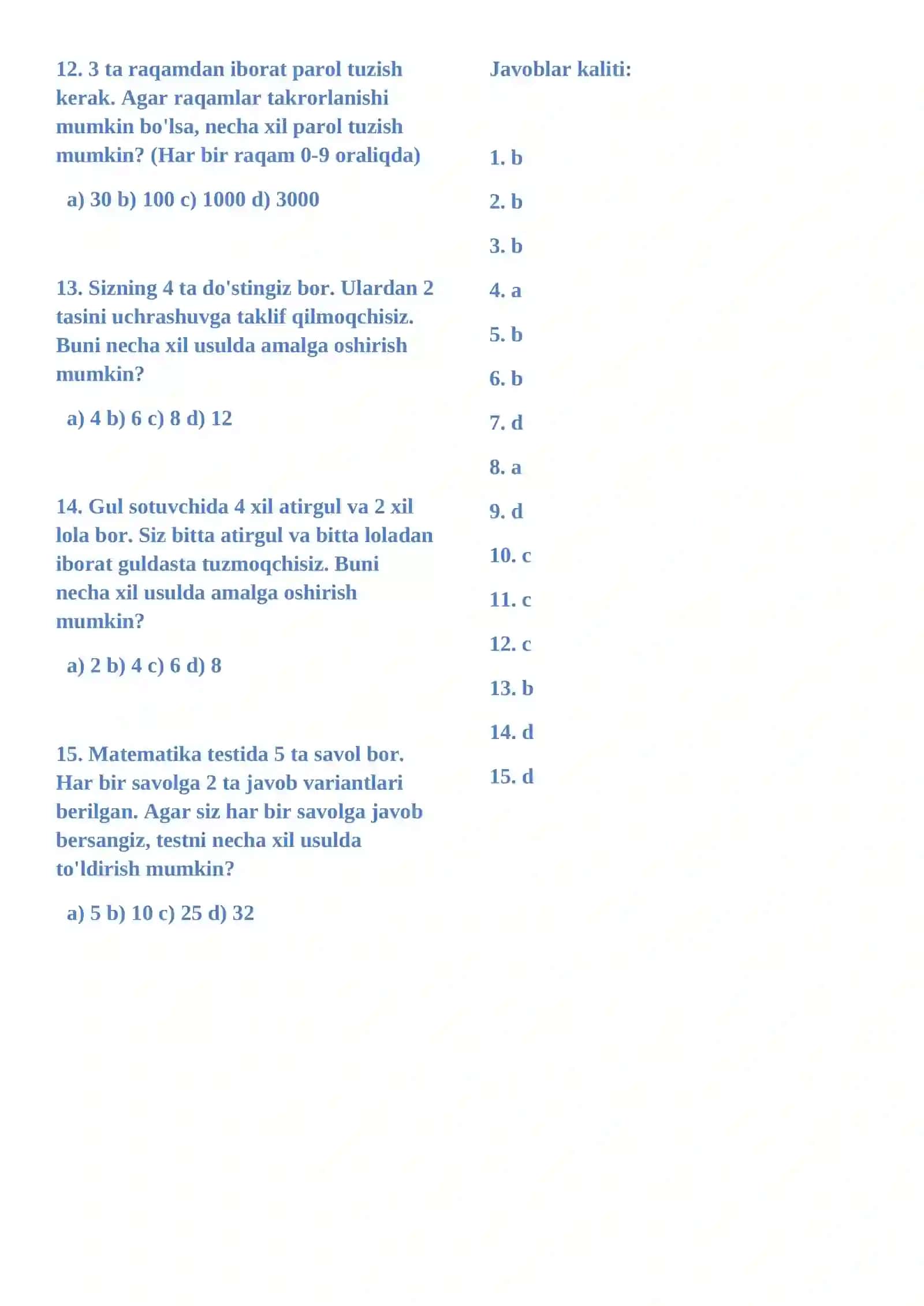 Kombinatorika asoslari: tarqatma 7-sinf 2