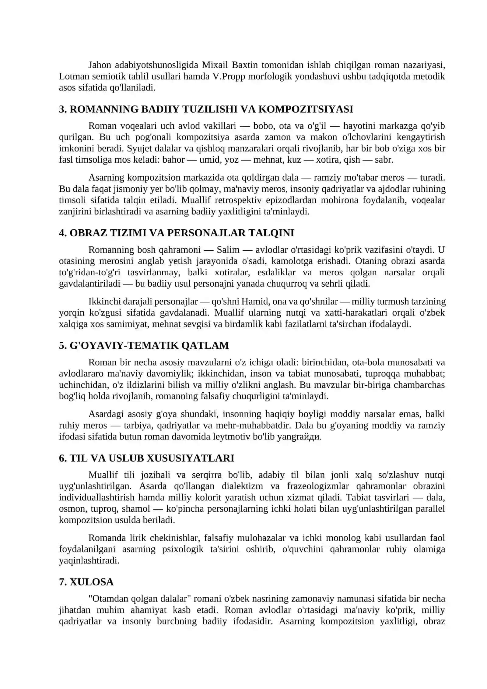 "OTAMDAN QOLGAN DALALAR" ROMANI: MATN MUTOLAA VA ADABIY TAHLIL 2