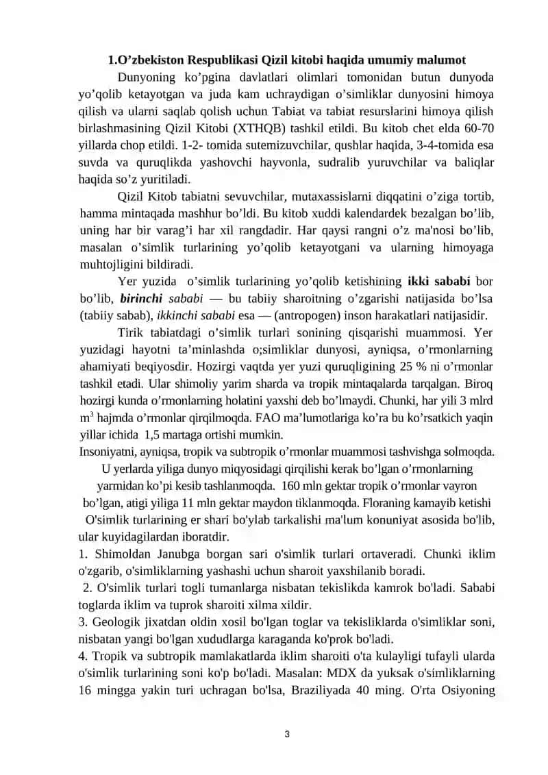 O'ZBEKISTON RESPUBLIKASI QIZIL KITOBI VA UNING ATROF MUHITNI MUXOFAZA QILISHDAGI O'RNI 2
