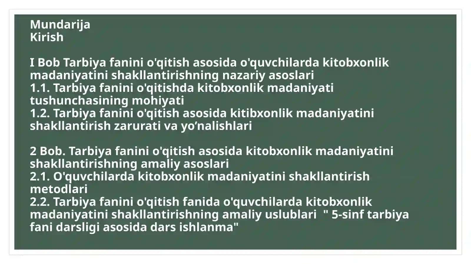 Tarbiya fanini o'qitish asosida o'quvchilarda kitobxonlik madaniyatini shakllantirish jarayoni 2