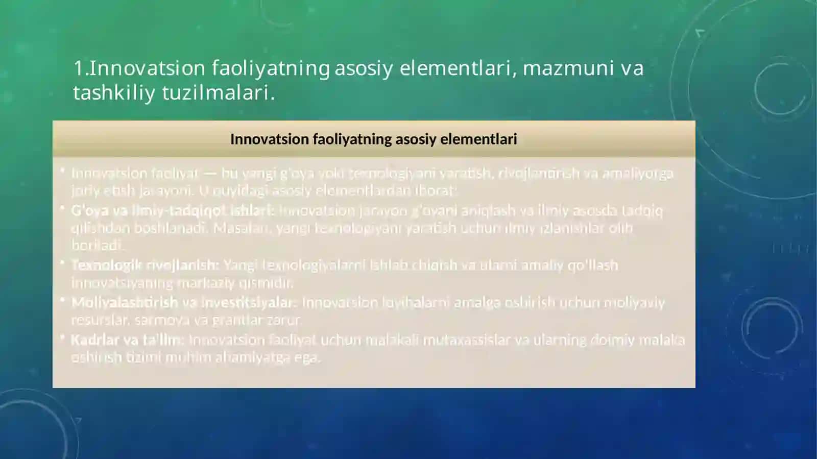 Innovatsion jarayon va faoliyatni diversifikatsiyalash 2
