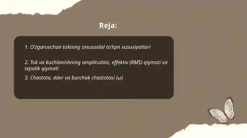 Oʻzgaruvchan elektr toki xosil qilish va uning parametrlari 2
