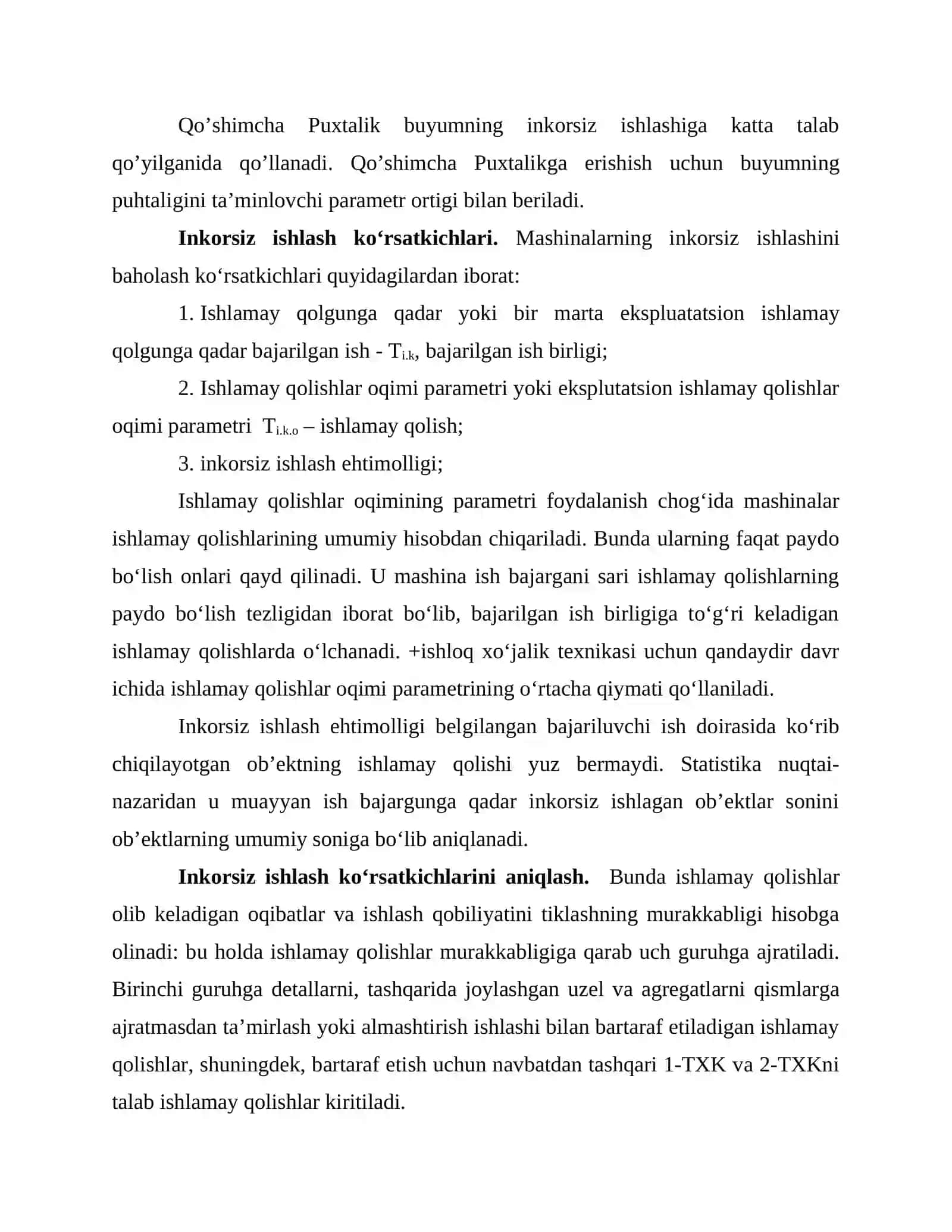 Inkorsiz ishlash extimolini baholash. 2