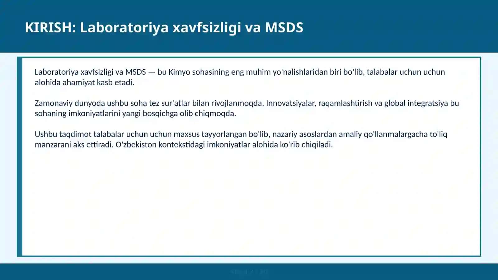 Laboratoriya Xavfsizligi va MSDS 2