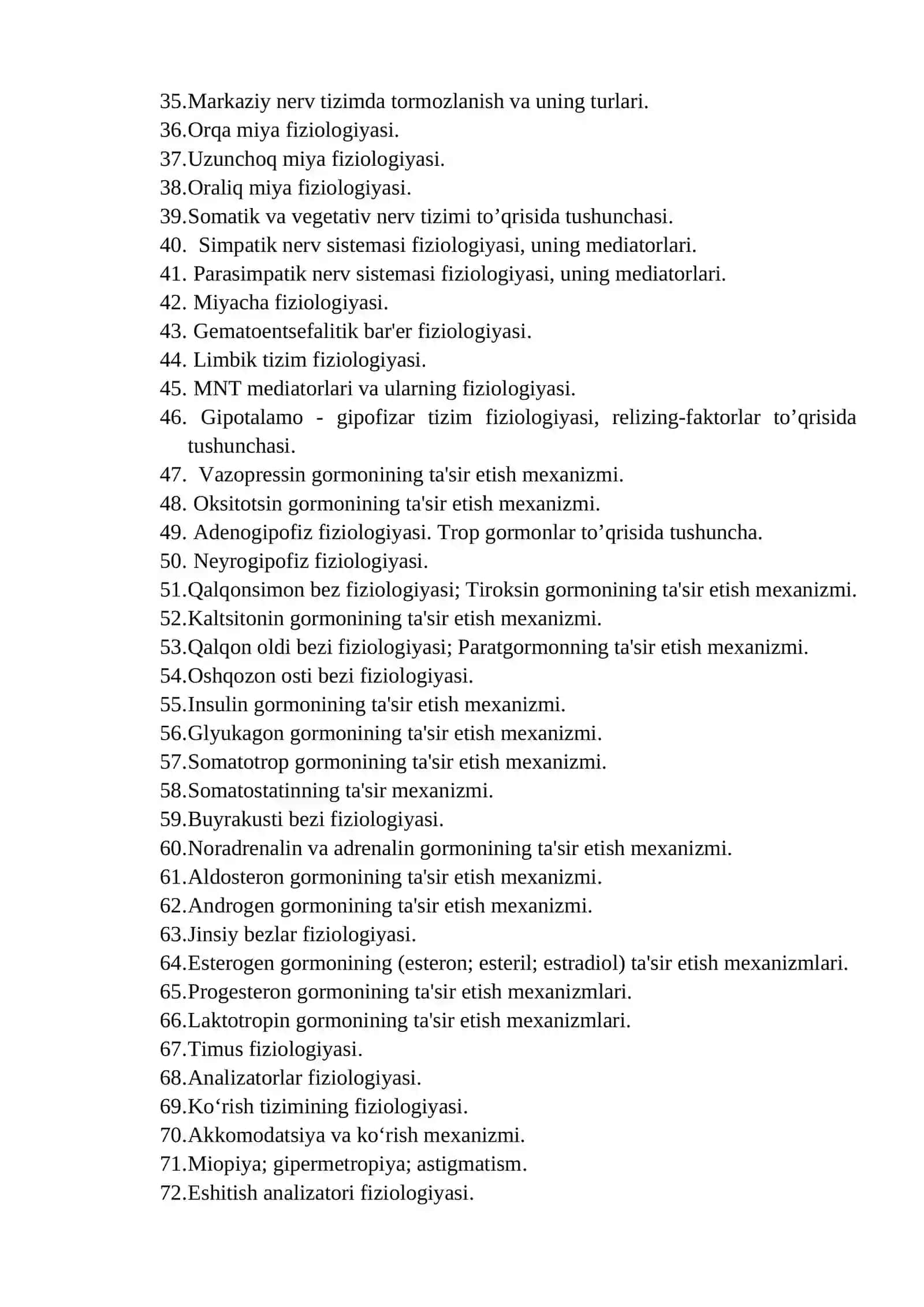 Normal fiziologiya imtixon savollari 2