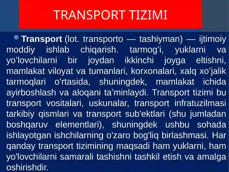 TRANSPORT TIZIMINING  UMUMIY TASNIFI 2