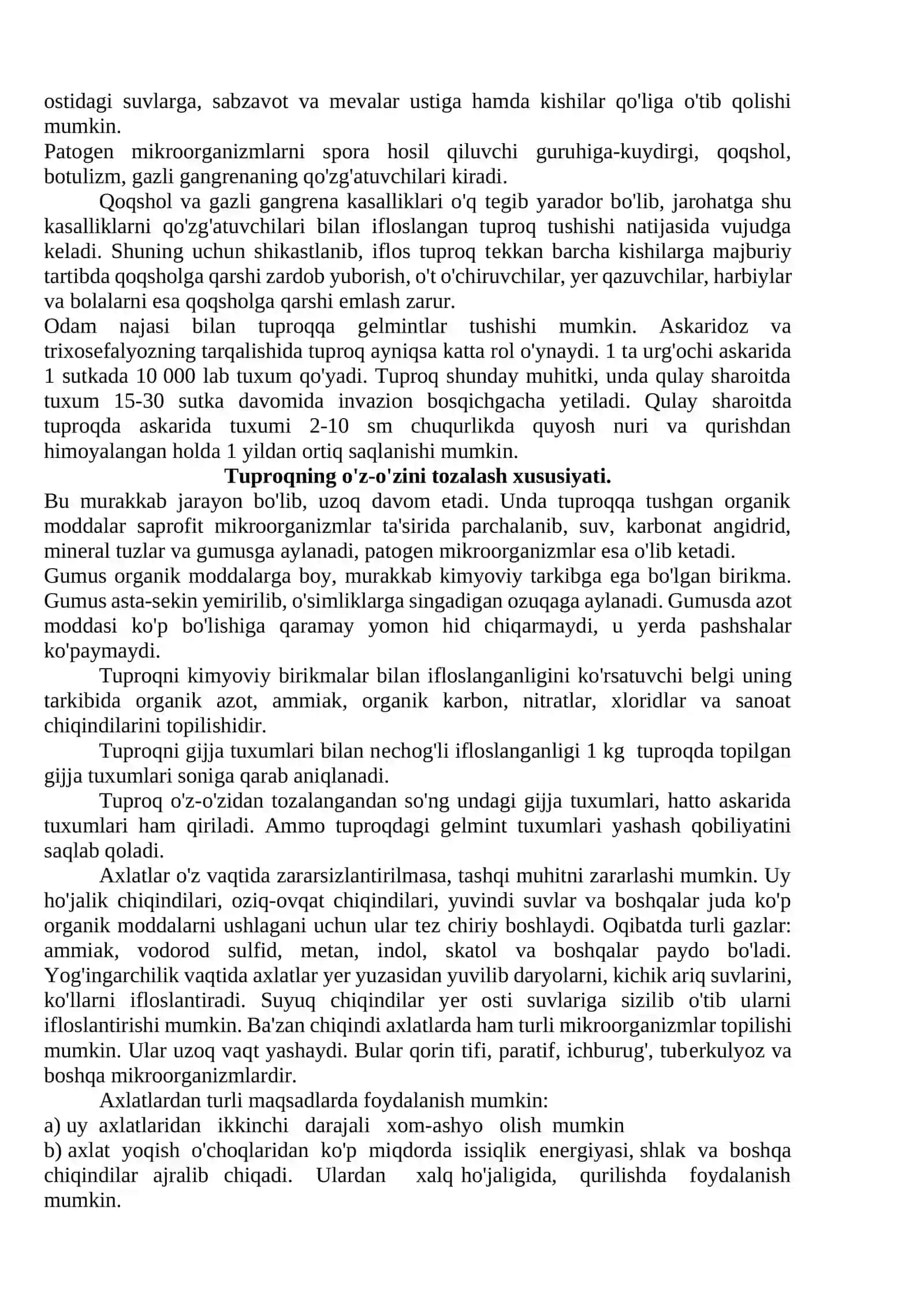 Tuproq gigiyеnasi. Aholi turar joylarini tozalash 2