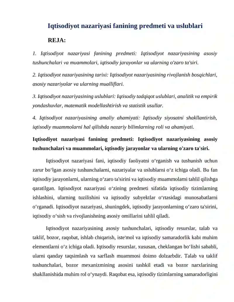 Iqtisodiyot nazariyasi fanining predmeti va uslublari 2