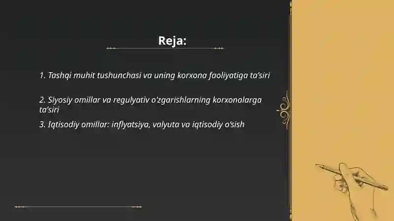 Tashqi taʼsirlar va uning korxona faoliyatidagi oʻrni 2