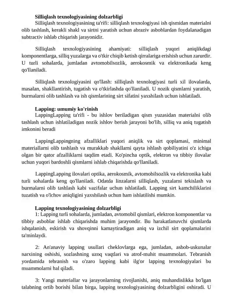 Jilvirlash Va Loklash Texnologiyasi Kirish Qismi Va Dolzarbligi 2