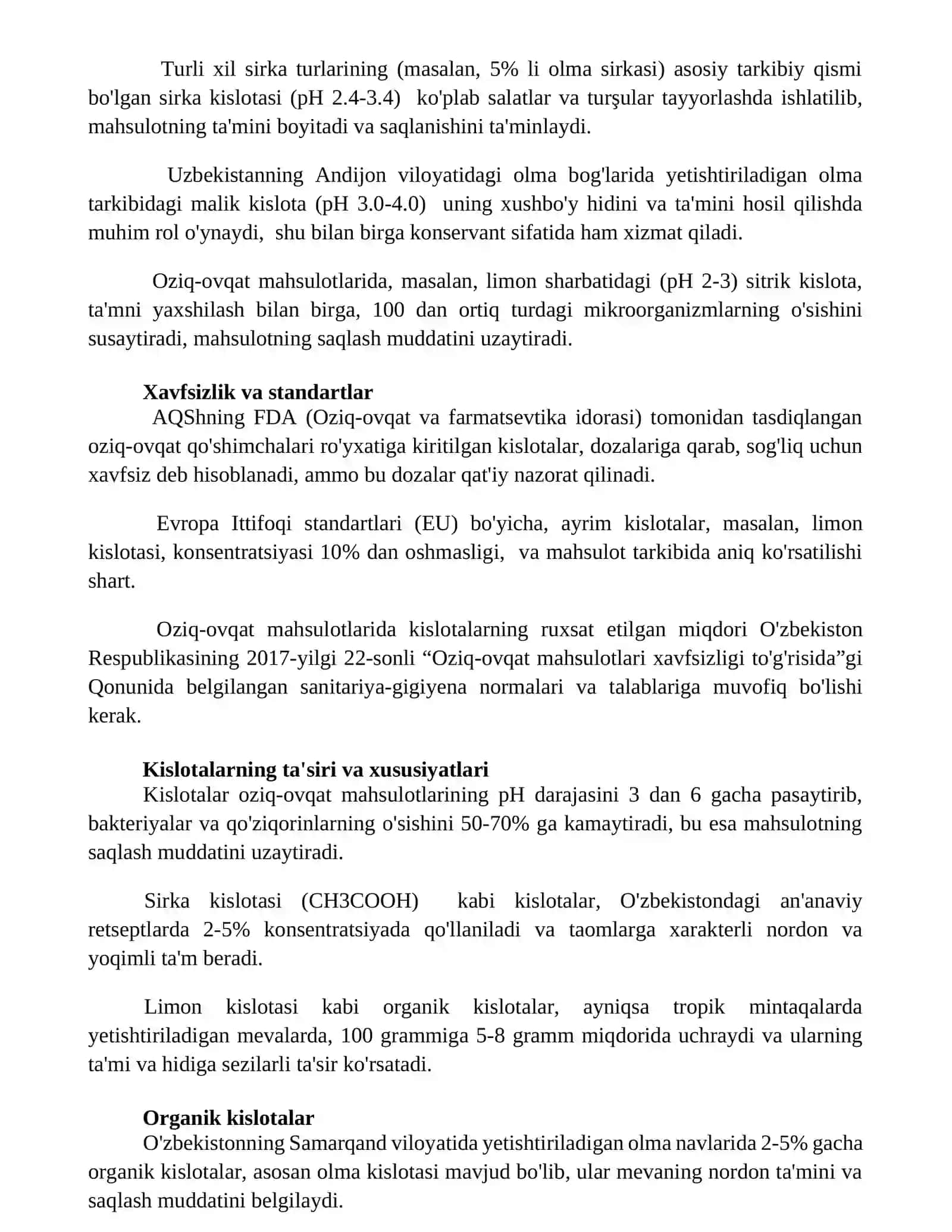 Озиқ-овқат маҳсулотларидаги кислоталар ва уларнинг тавсифи 2