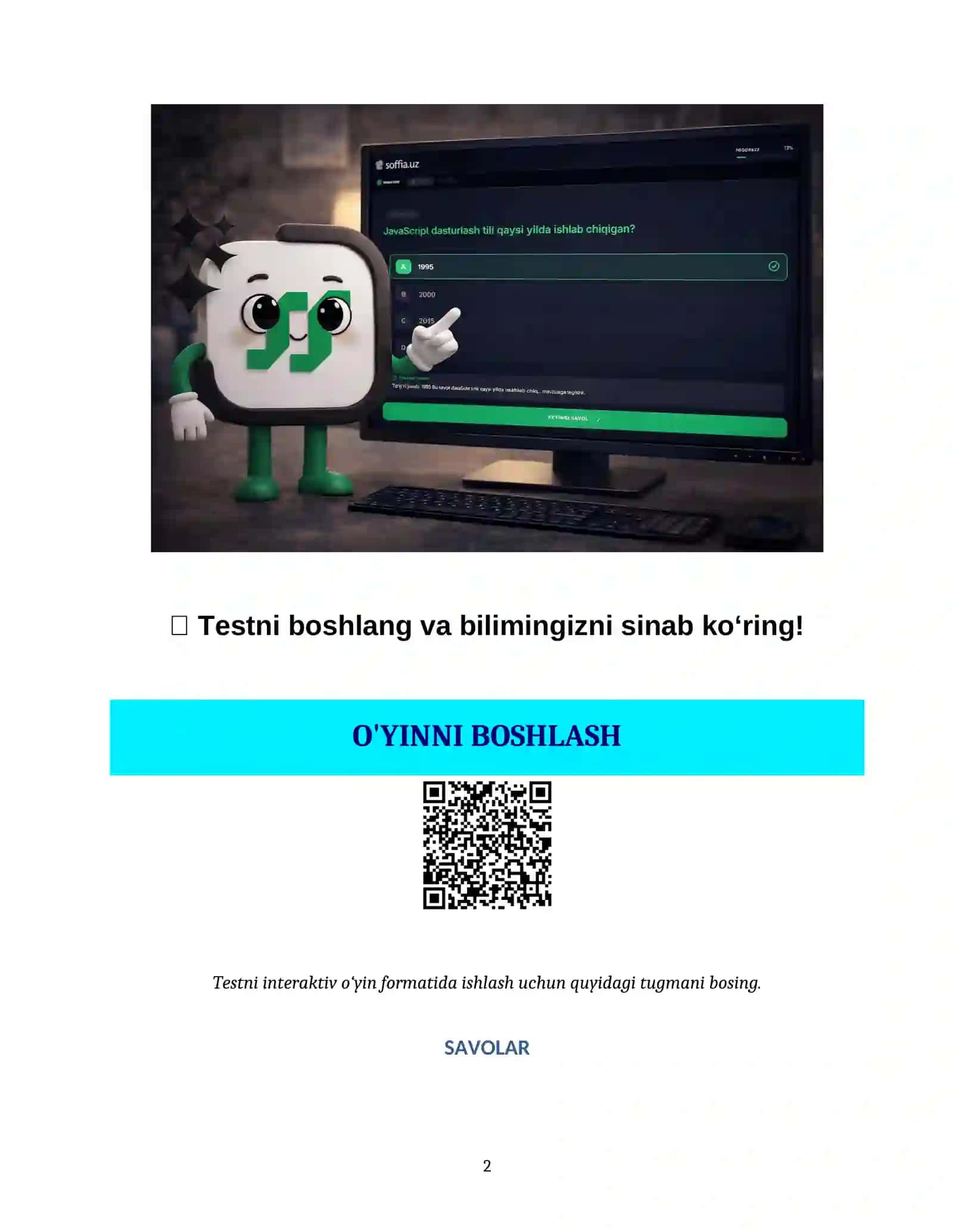 VEB-DASTURLASH ASOSLARI: HTML, CSS VA JAVASCRIPT BO'YICHA BILIMNI SINASH 2