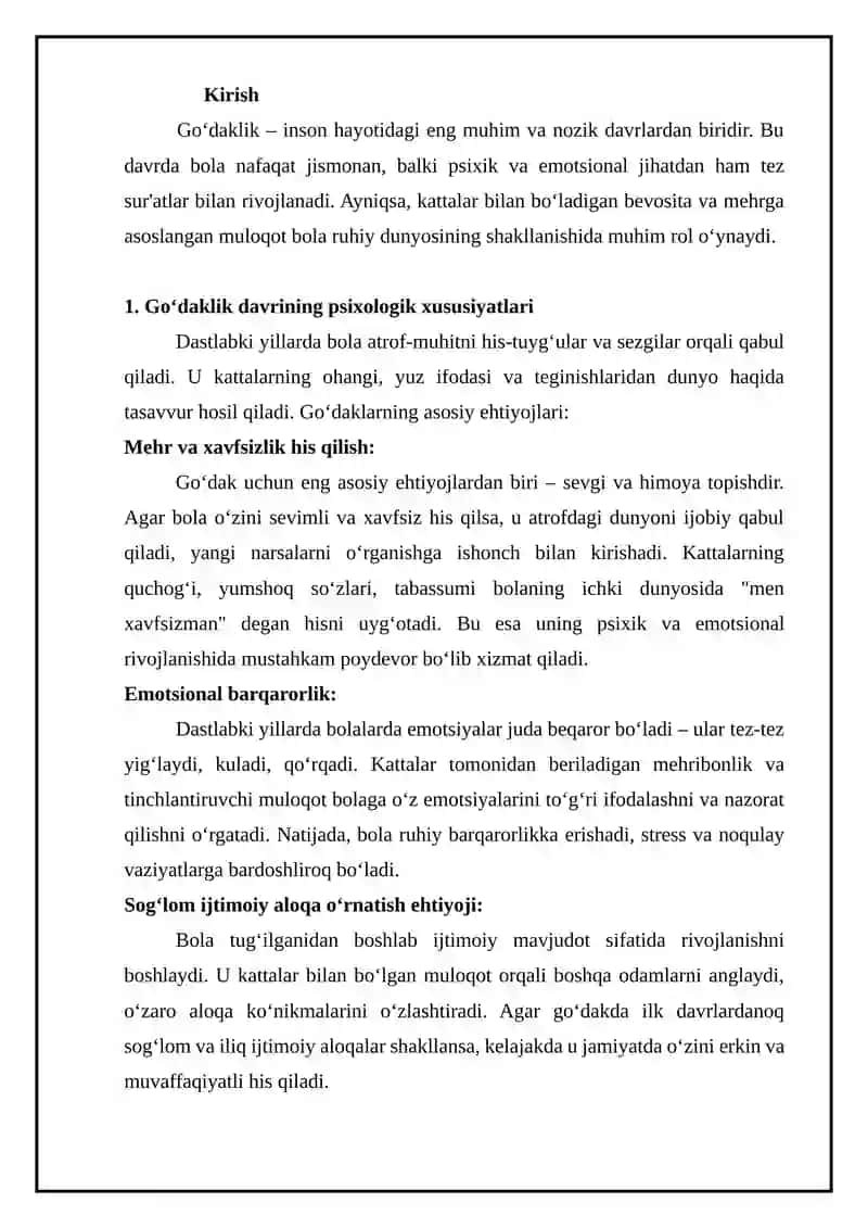 gödaklik davrida psixologik rivojlanishda kattalar bilan emotsional muloqotning ahamiyati 2