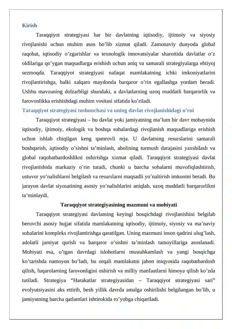 Taraqqiyot strategiyasining mazmuni va mohiyati 2