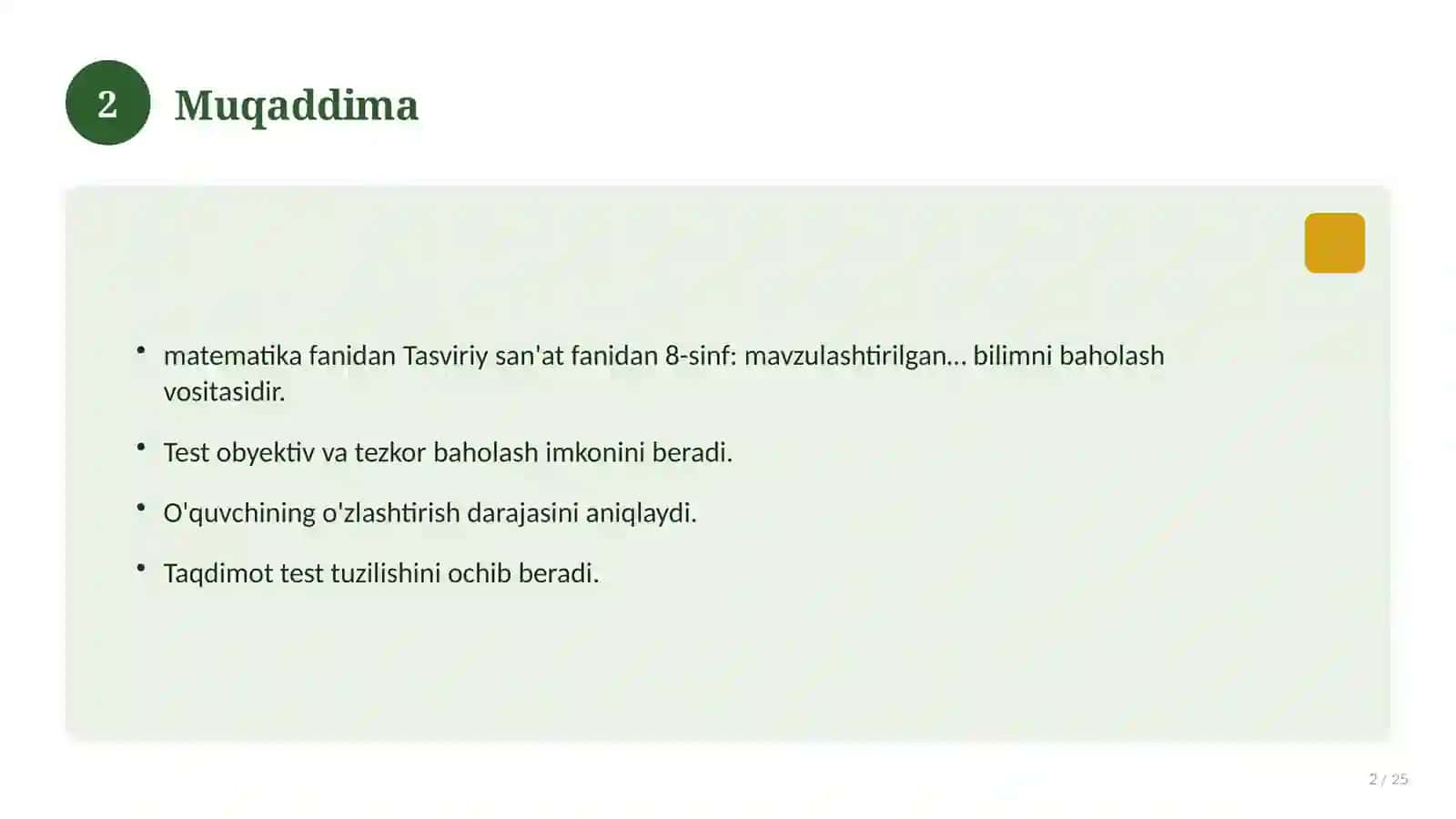 Tasviriy san'at fanidan 8-sinf: mavzulashtirilgan nazorat ishi va tahlil 2