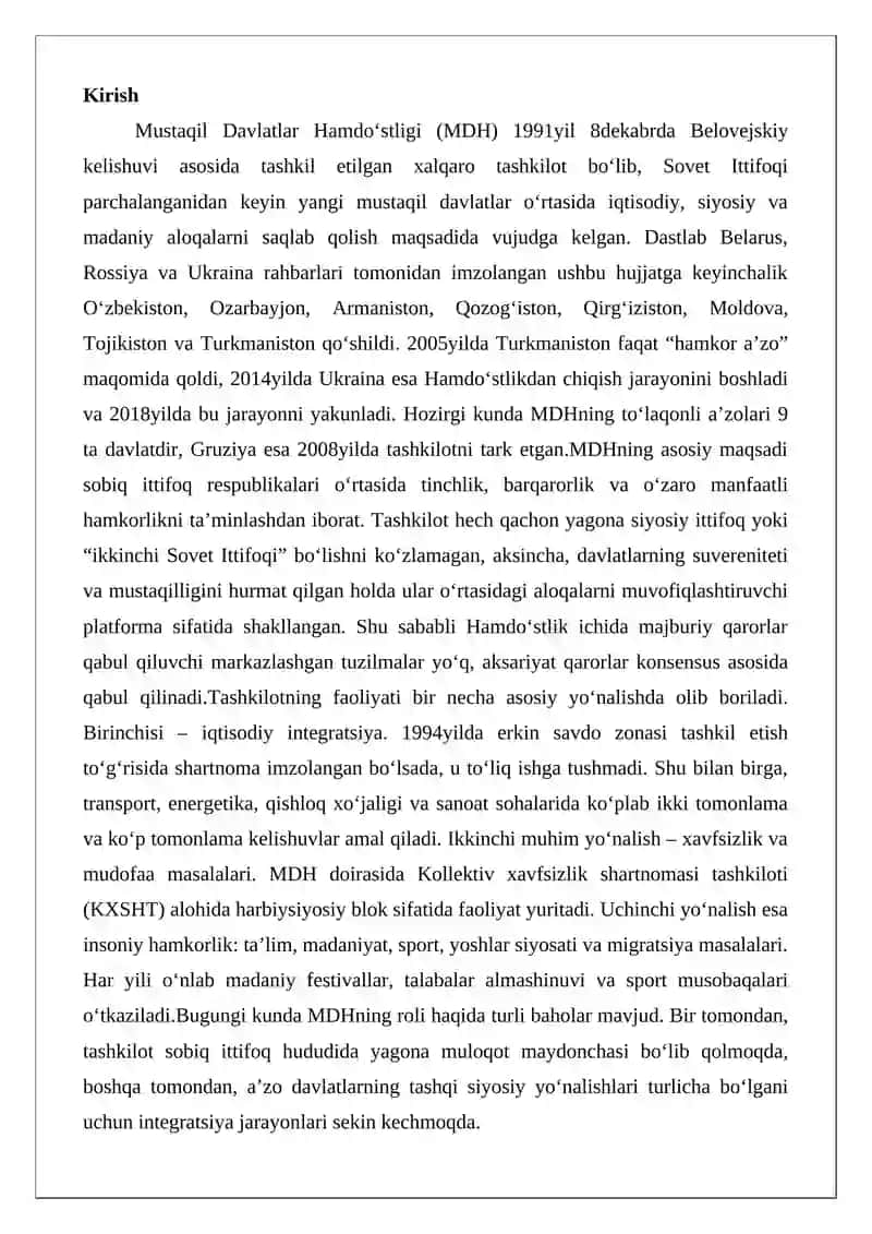 Mustaqil Davlatlar Hamdo‘stligi (MDH) 2