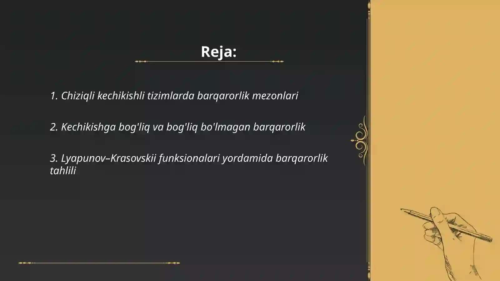 Chiziqli kechikishli tizimlarda barqarorlik 2