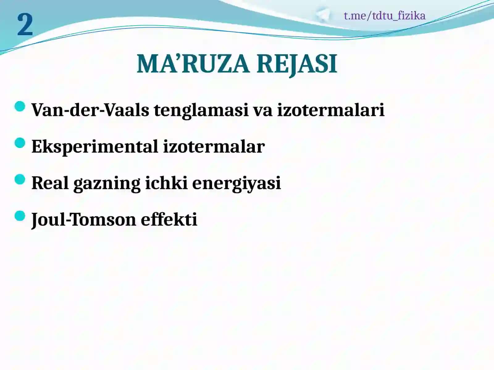 REAL GAZLAR. VAN-DER-VAALS TENGLAMASI 2