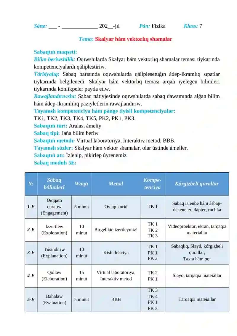 Skalyar hám vektorlıq shamalar_5E 2