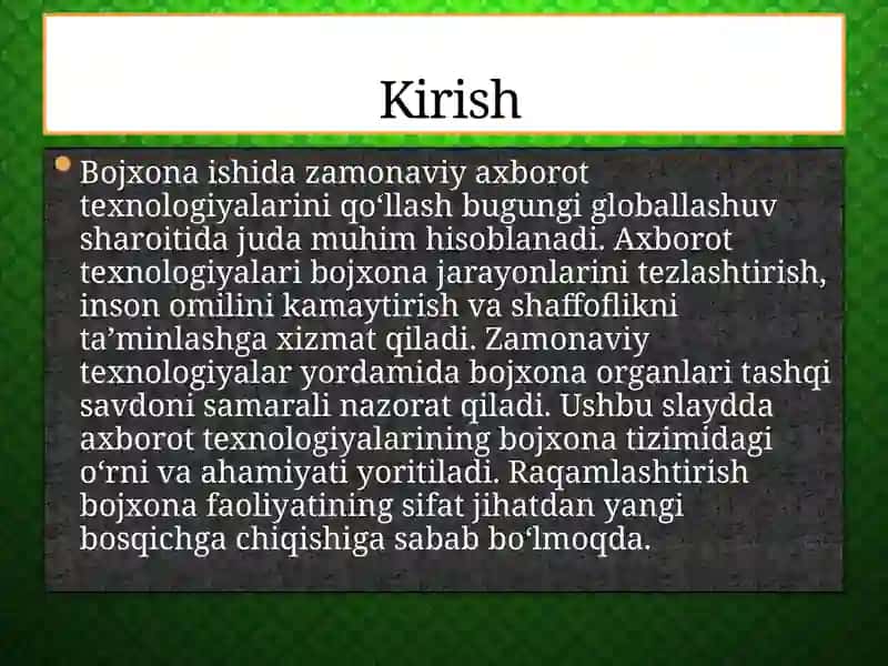 Bojxona ishida zamonaviy axborot texnologiyalarini qo‘llash 2