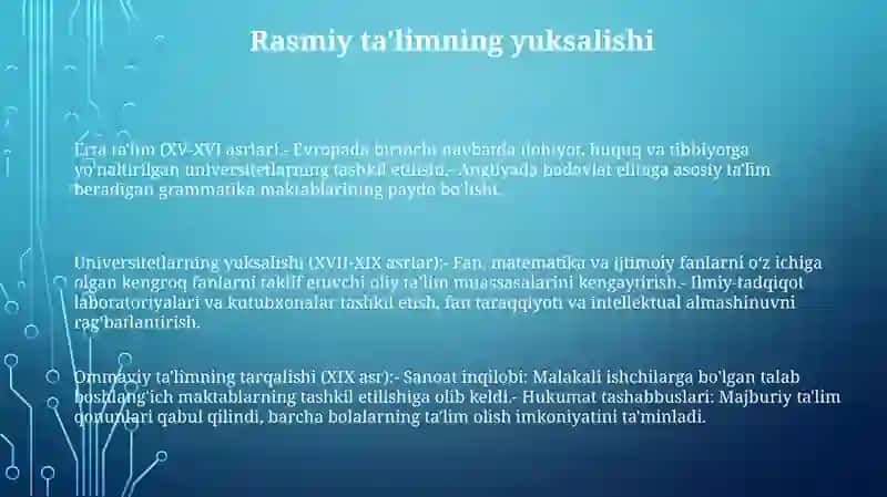 XV Asrdan.Xx Asrning 90 Yillarigacha Bolgan Davrda Warq Va Yevropada Tarbiya Maktab Talim Tizimi 2