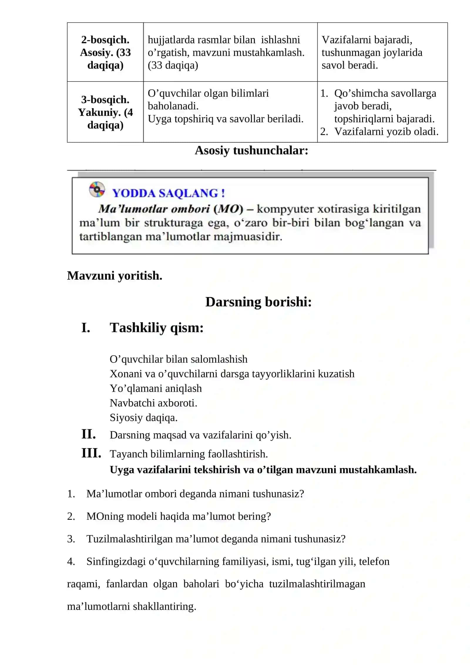 MA’LUMOTLAR OMBORINI BOSHQARISH TIZIMLARI 2