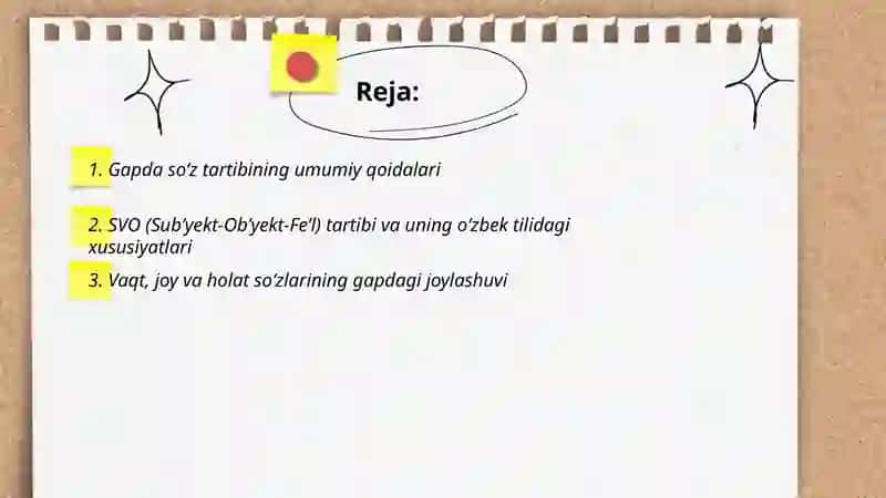 Gapda soʻzlar tartibi.Toliqsiz gaplar 2