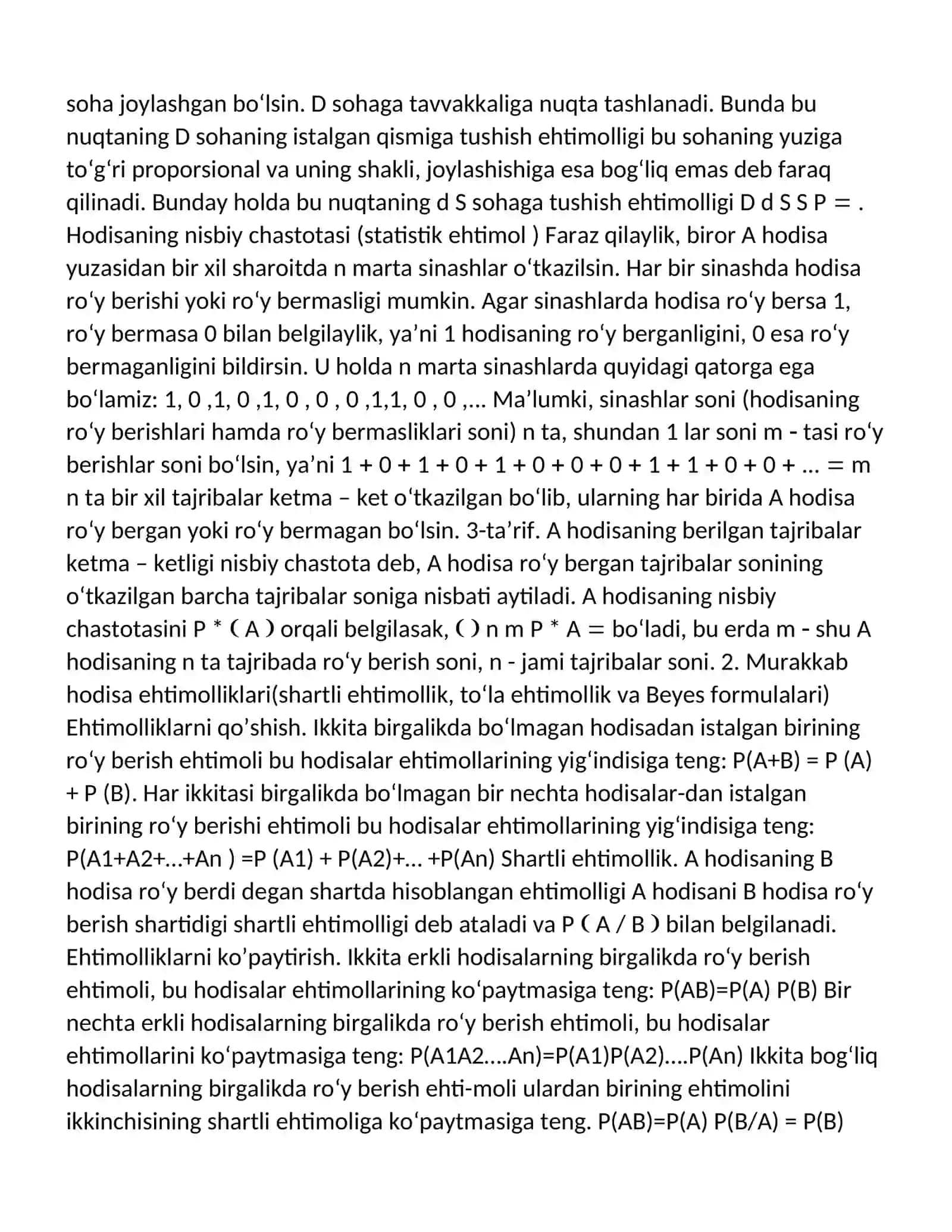 Ehtimolning klassik, geometrik va statistik ta’riflari 2