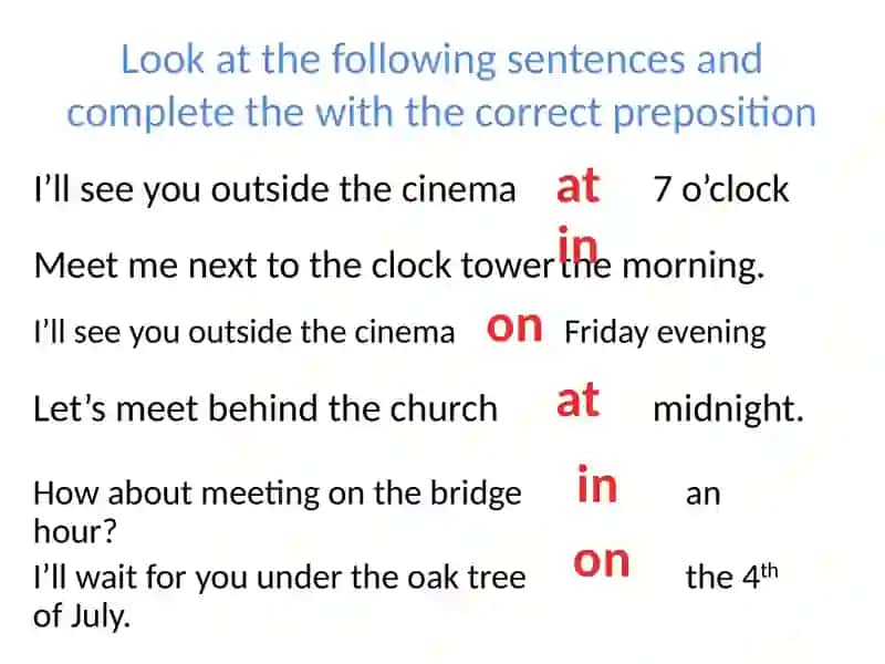 Prepositions of time 2