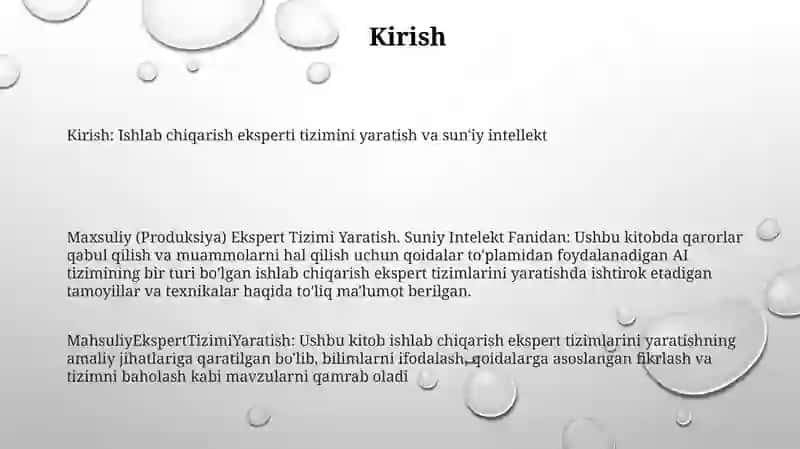 Mahsuliy (Produksiya) Ekspert Tizimi Yaratish. Suniy Intelekt Fanidan 2