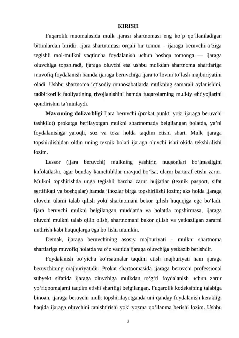MULK IJARASI SHARTNOMASINING FUQAROLIK-HUQUQIY XUSUSIYATLARI 2