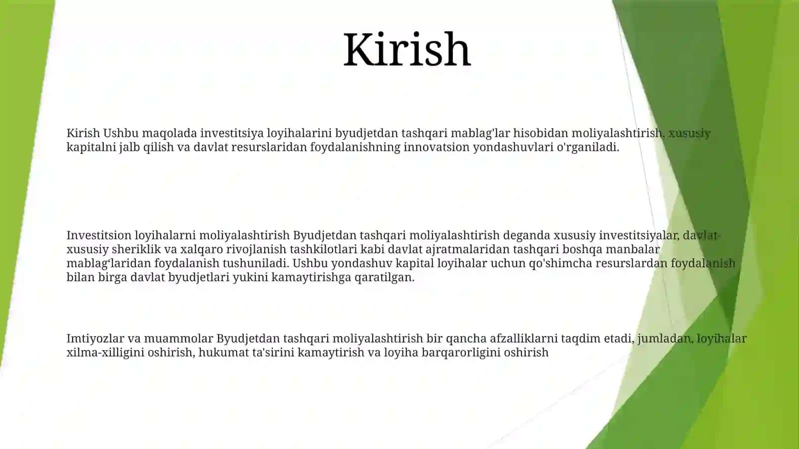 Invistitsiya Loyihalarini Byudjetdan Tashqari Mablag'Lar Hisobiga Moliyalashtirish 2
