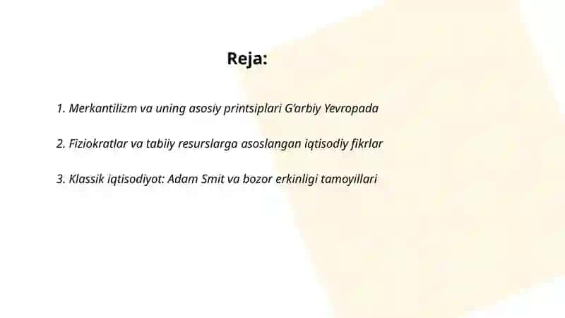 Merkantilizm va uning asosiy printsiplari G’arbiy Yevropada 2