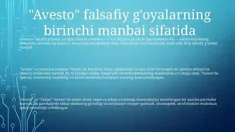 Avesto Qadimgi Davrda Markaziy Osiyoda Rivojlangan Inson Tabiat, Jamiyat Va Davlatchilik Haqidagi Falsafiy GʻOyalarning IlkManbasiSifatida 2