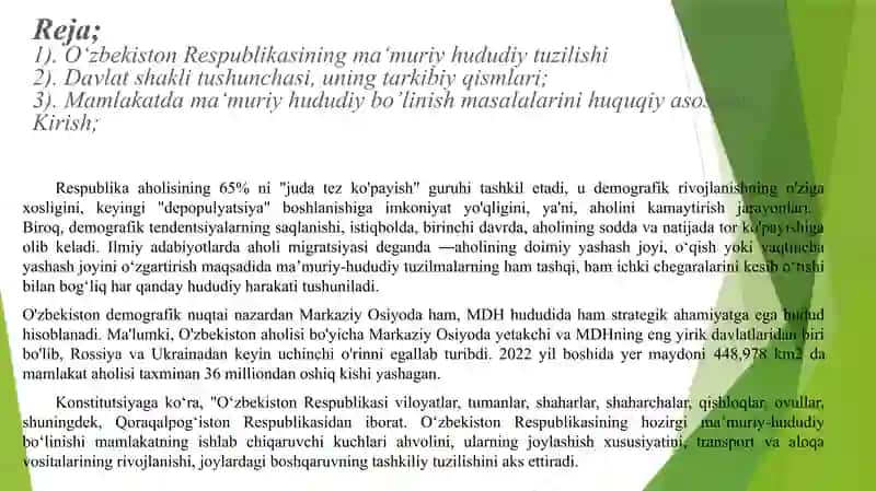 O‘zbekiston Respublikasining ma‘muriy hududiy tuzilishi va ularning mintaqaviy rivojlanishi 2