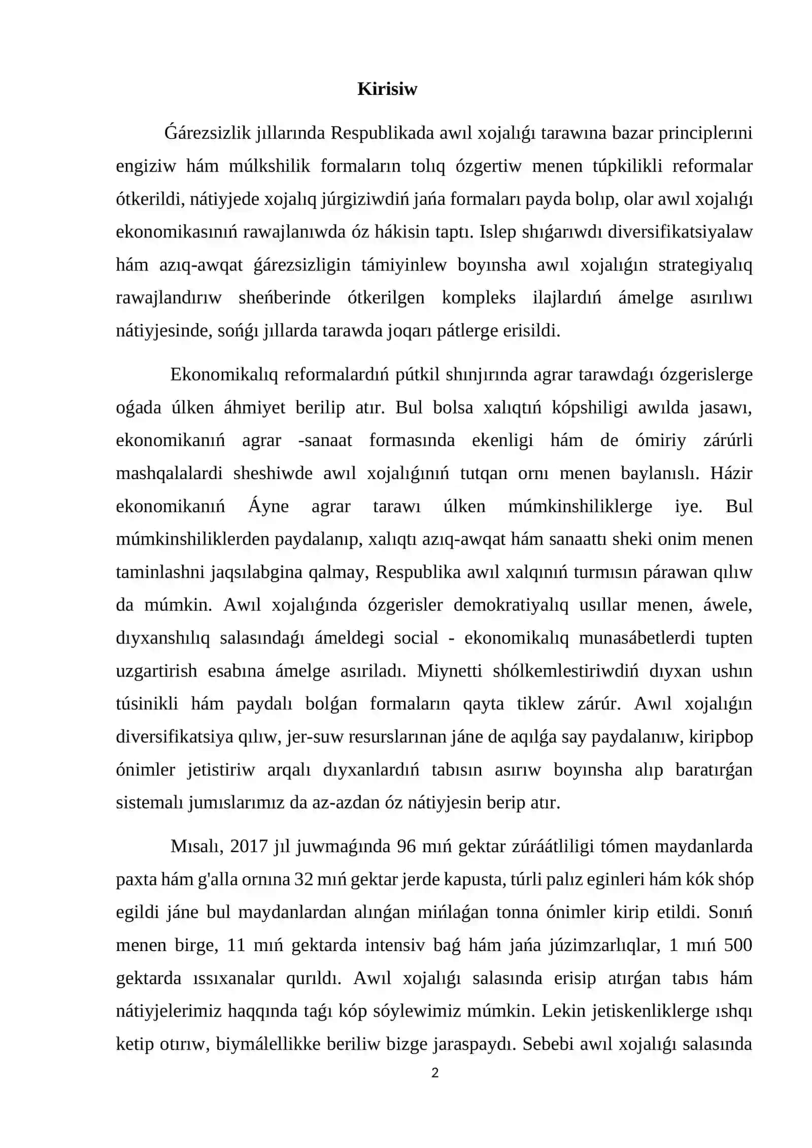 Awıl xojalıǵı hám sanaat tarawindagi ózgerisler 2