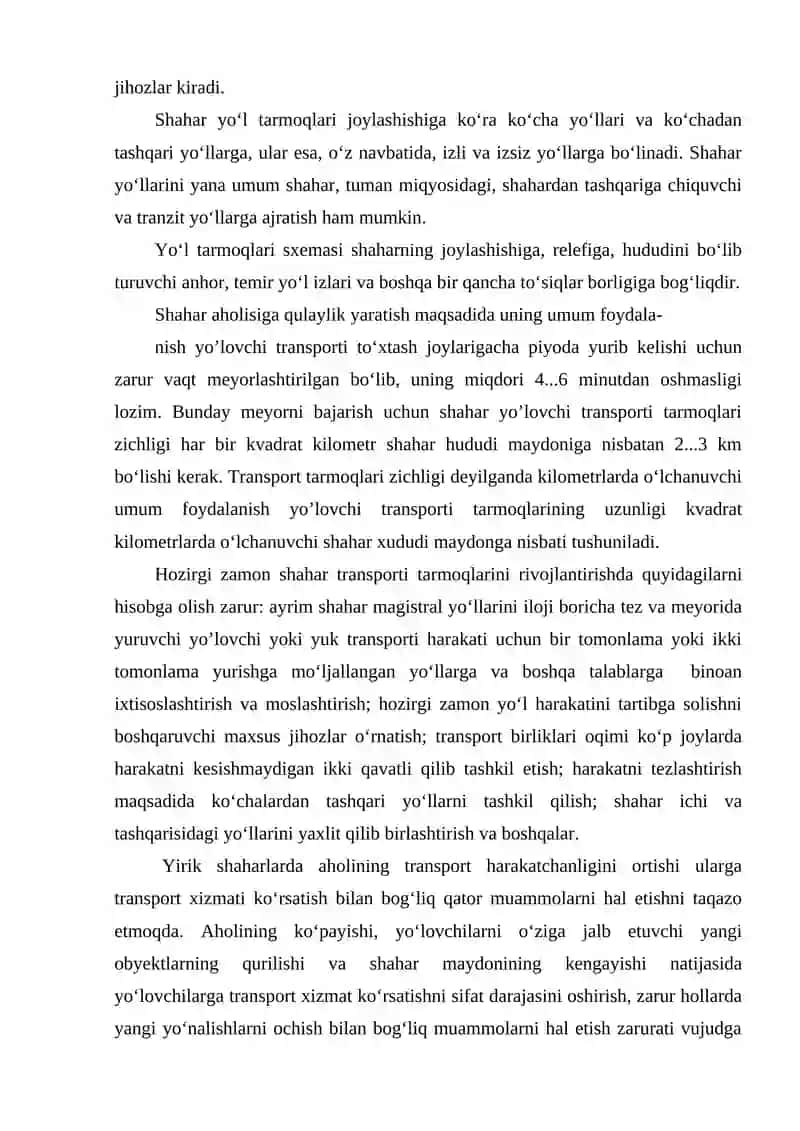 SHАHАR TRАNSPORTINING TEXNIK-IQTISODIY TАVSIFI VА RIVOJLАNISH MUАMMOLАRI 2