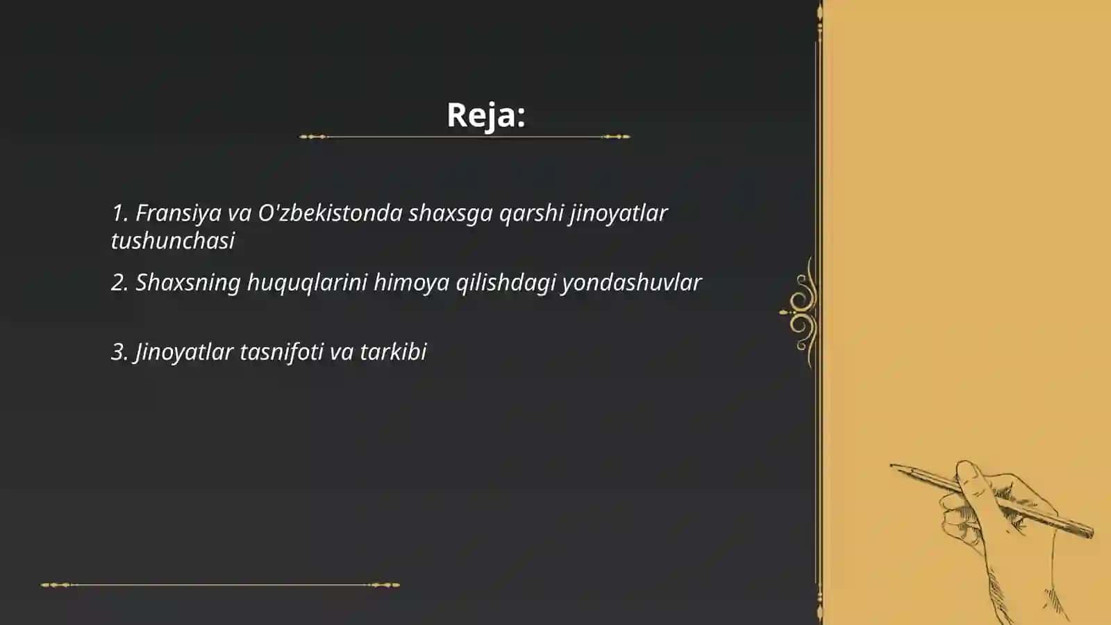 Fransiyada va O'zbekistonda shaxsga qarshi jinoyatlar o'rtasidagi farq va o'xshashliklar 2