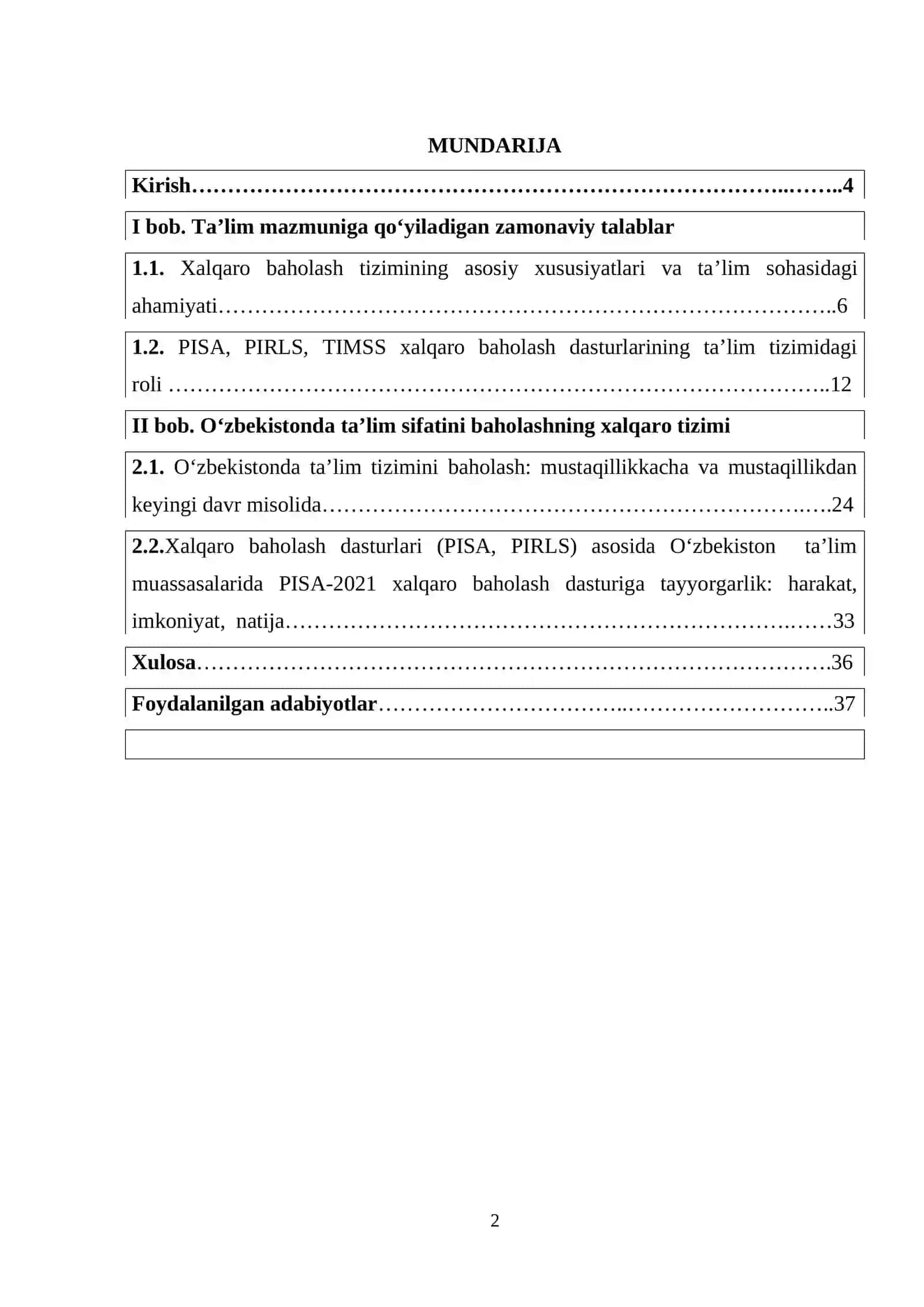 Ta’lim sifatini baholashning xalqaro tizimi 2