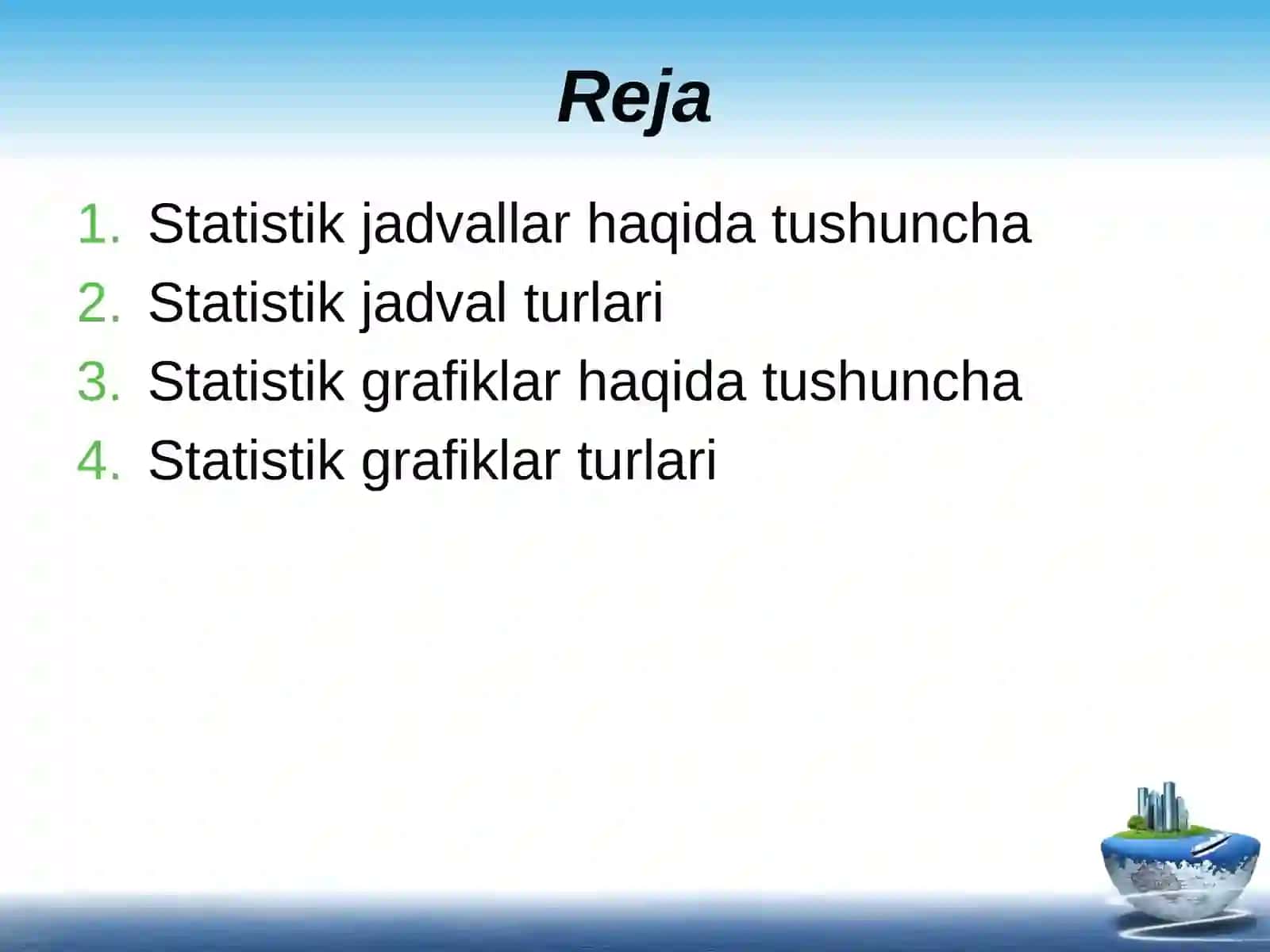 Statistik ko’rsatkichlar jadval va grafiklarda tasvirlash 2