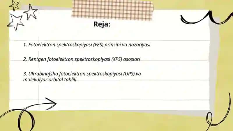 Fotoelektron, rentgenoelektron,spektroskopiyaning kimyoda qoʻllanilishi 2