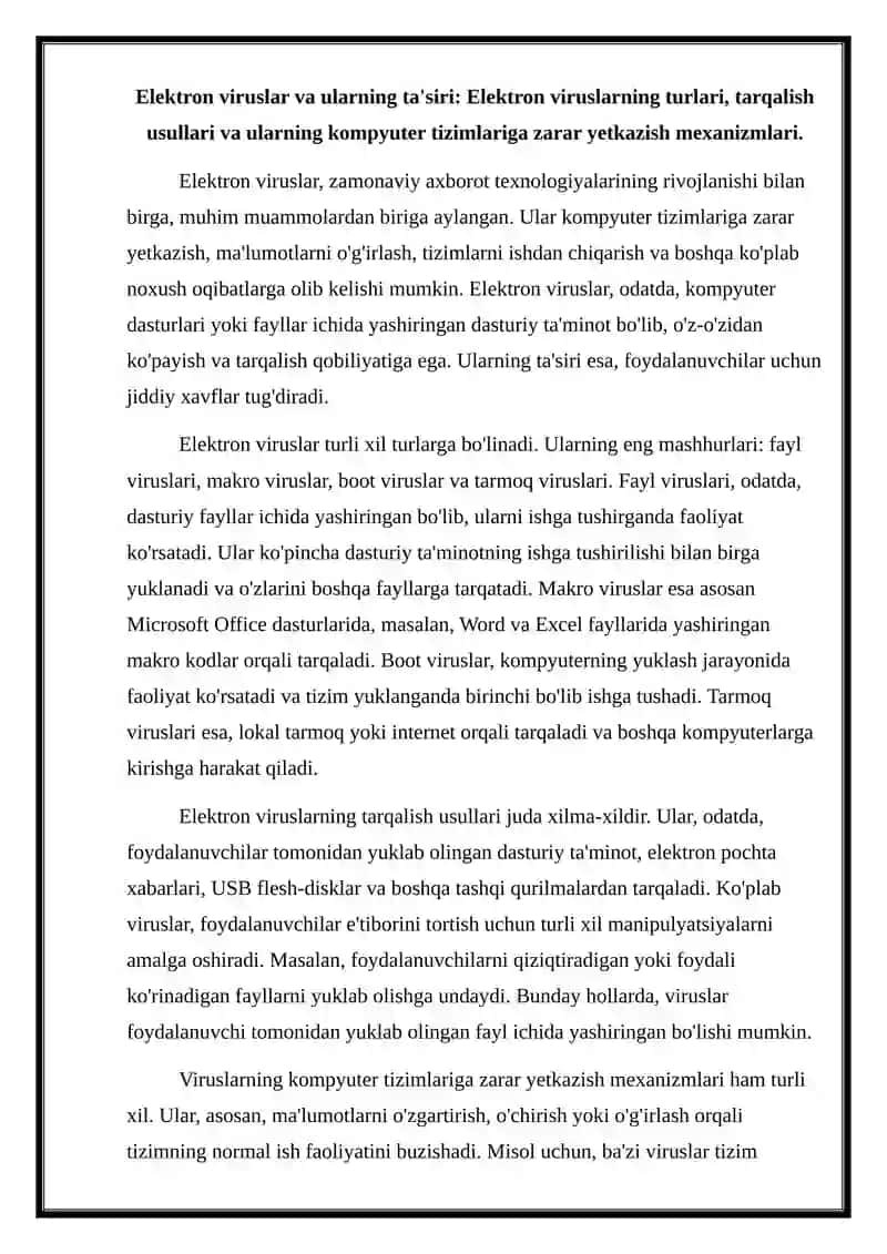 Elektron Virusdan himoyalanish tizimini yaratish. 2