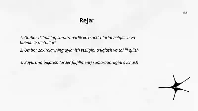 Omborlashtirish tizimi faoliyatining samaradorligini aniqlash 2